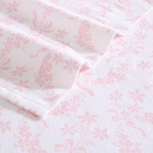 Image of Laura Ashley - Flannel Sheets Queen Size, Anti-Pilling & Wrinkle Resistant Cotton, Touchably Soft for All-Season Comfort - Bed Sheets with Matching Pillowcases & Fitted Sheet (Antoinette Pink)