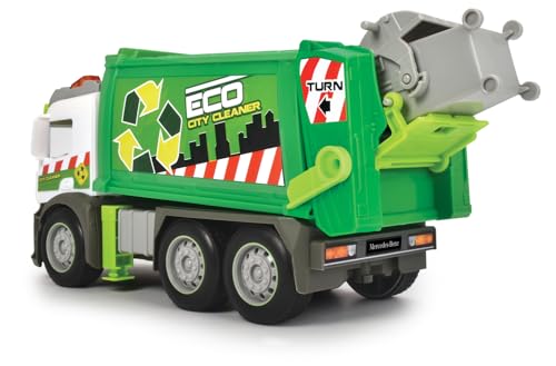 Dickie Toys – Action Truck Müllauto – Müllwagen inkl. Mülltonne, mit Sound und Warnlicht, Be- und Entladefunktion, Müllabfuhr für Kinder ab 3 Jahren, Grün/Weiß
