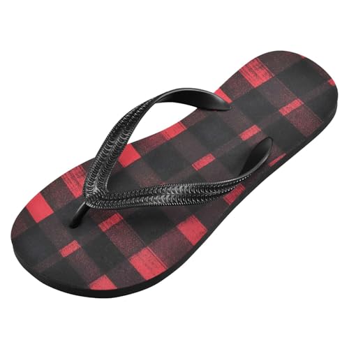 Black and Red Plaid Women's Flip Flop Sandal Casual Summer Sandals, Mens Flip Flops for Beach Outdoor XS2