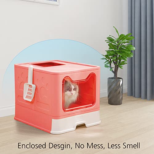Caja de arena plegable rosa para gato con tapa 20x16x15 pulg miniatura 5