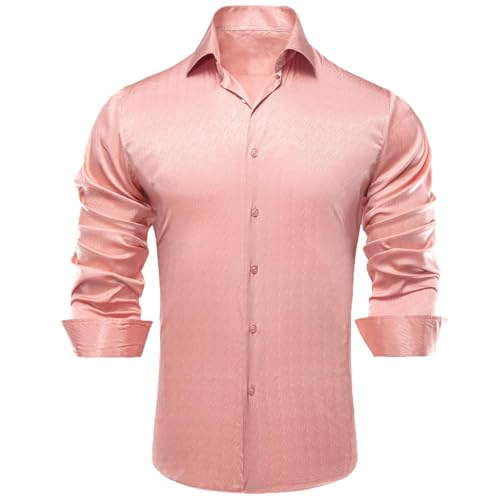 Image of Hi-Tie Men's Silk Satin Dress Shirts Long Sleeve Shiny Casual Button Up Shirts Luxury Party Disco Prom Wedding Shirt