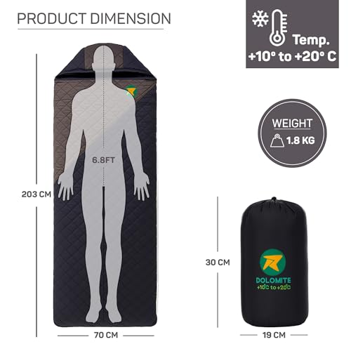 Image of ROCKSPORT Dolomite +10C to +20C Winter Sleeping Bag for Adult with Air Pillow, Camping Sleep Bag with Lightweight Fiber Sheet Filling for Winter Season