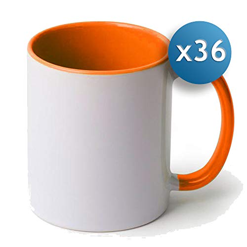 Sublimet Sublimation Solutions Pack de 36 Tazas de cerámica Interior y asa Naranja Ideales para ser Impresas Mediante la sublimación | Pack 36 Tazas | Color Naranja
