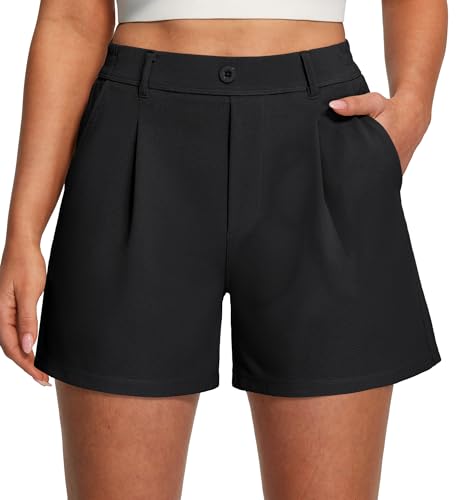 Ewedoos Dress Shorts for Women Stretchy Pull On Dressy Work Shorts with Pockets High Waisted Trouser Shorts Business Casual Black