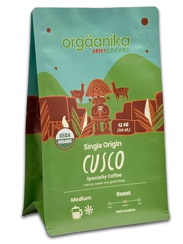 New Orgaanika Andes Cusco (Peru) 12oz | Gourmet Organic | Specialty Single Origin | Medium Ground | Best for Drip, V60 and Chemex Brewing, well balanced, bulletproof flavor, aroma and body (bag 12oz.) | Loyalty Reward Inside the Bag (see product details)