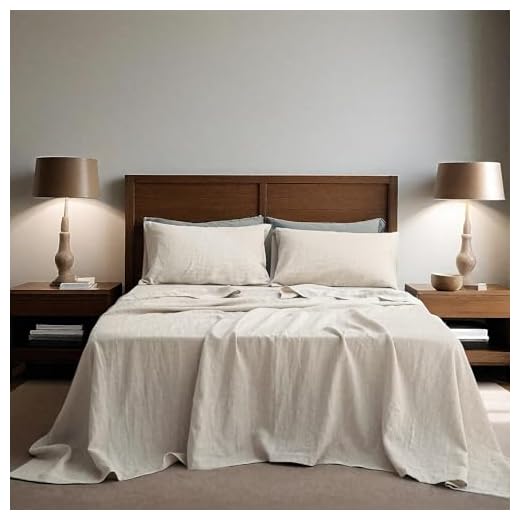 Simple&Opulence 100% Linen Sheet Set Solid Color-4 Pcs Washed French Linen Bed Sheets(1 Flat Sheet,1 Fitted Sheet,2 Pillowcases)-Breathable Bedding Set (Linen, Queen)