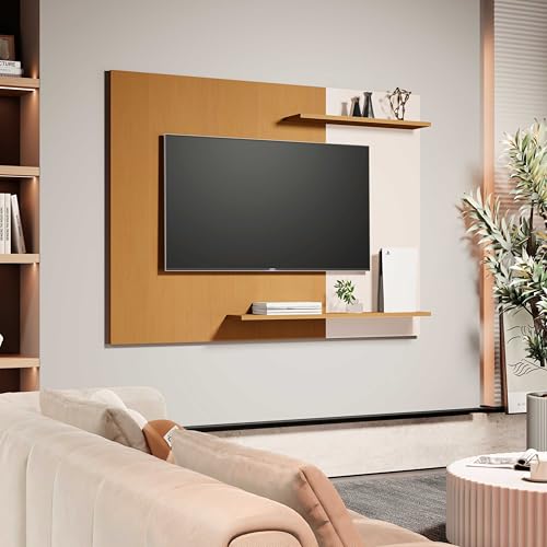 Painel para TV Moderno com Nichos e Prateleiras, Design Clean, Suspenso, para TV até 55 Polegadas, Sala de Estar (NATURE/OFF)