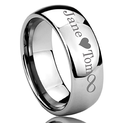 Personalized Outside Inside Engraving Titanium Wedding Band Ring 8mm Polished Domed Ring