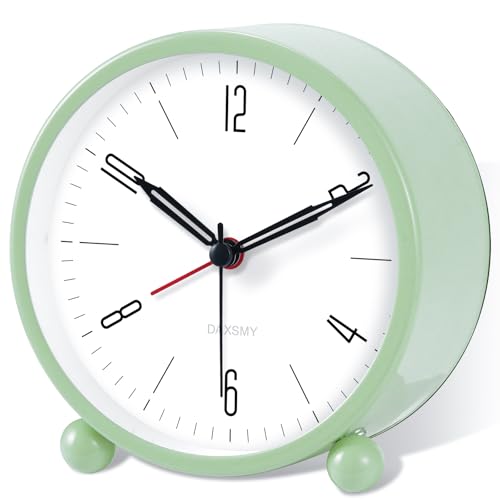 DAXSMY Analog Alarm Clock - Silent Non Ticking - 4 Inches Alarm Clocks Battery Operated with Backlight for Bedroom&Bedside - Old Fashioned Vintage Desk Clock for Home Decoration(Green)