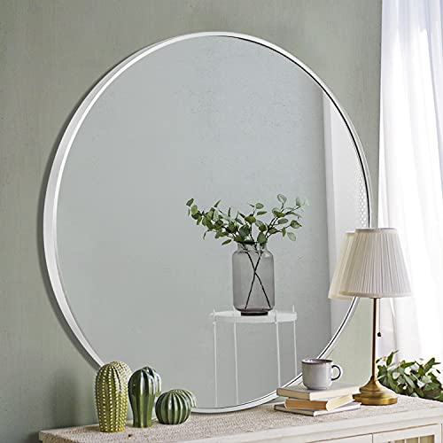 Get Cheap Price MIRRORTECH 30"x 30" Round Mirror Wall Mirror Alluminum Alloy Accent Mirror Circle Mirror Bathroom Mirror Wall Decor-Silver