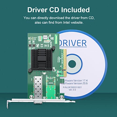 10Gb PCI-E Network Card NIC Compatible for Intel X520-DA1(Intel E10G42BTDA), with Intel 82599EN Controller, Single SFP+ Port, 10G PCI Express LAN Adapter Support Windows Server/Windows, Linux, Vmware