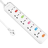 Universal Extension Lead Individual Switched 5 Gang UK to Europe Travel Socket P...