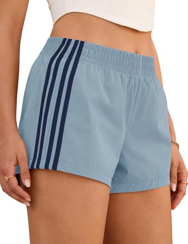 Plameil Shorts for Women Sweat Track Athletic Boxing Shorts Summer Low Rise Mini Side Stripes Gym Y2k Cute Girls Athleisure Clothing (Grey Blue M)