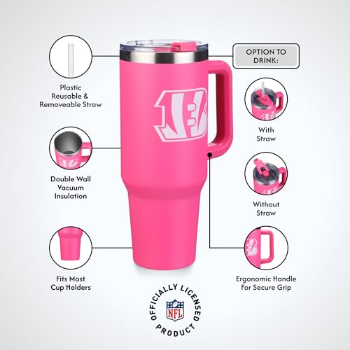 Image of The Memory Company Officially Licensed NFL - Cincinnati Bengals 40oz Pink Game Day Tumbler with Team Logo