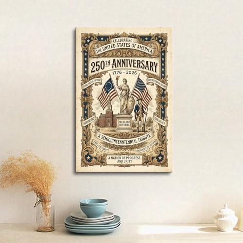 YSPCSUN USA 250th Anniversary Poster Vintage Lady Liberty And Minuteman Canvas America Semiquincentennial 1776-2026 Wall Art Patriotic Decor For July 4th Celebration Home Office 18x12 Inch by YSPCSUN - Used condition - Image 3