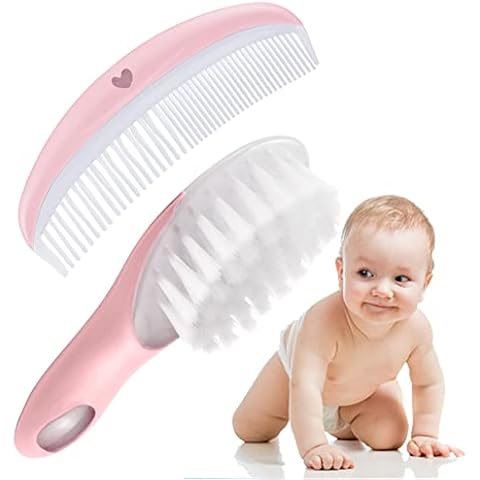 Baby Brush and Comb Set Soft Bristle Baby Brush Massage Scalp Brush for Newborn Cradle Cap Scalp Cleaning Care (Pink) Cover