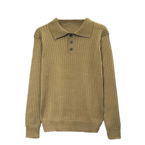 Men’S Wool Slim Fit Turn-Down Collar Long Sleeve Button Up Knitted Pullover Sweater with Stripe Pattern Jumper