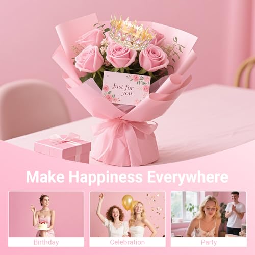 Papoopy Crown for Women, Queen Crown Tiara for Birthday Wedding Party Decorations Pink - Thumbnail 6