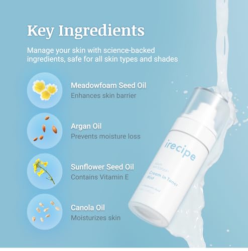 IRECIPE Aqua Phytoplex Cream in Toner Mist, Milky Toner Spray Hyaluronic Acid, Ultra-Fine Mist for Skin Barrier & Texture Refining, Non-Comedogenic, Fragrance Free, Vegan, Korean Skincare, 2.03 oz