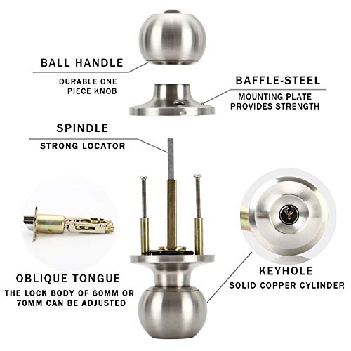 Rulart Door Knob With Lock Key - Keyed Door Knob Lock Bedroom Interior And Exterior Bathroom Doorknob Bedroom Entry Door Knobs With Lock And Key，Satin Stainless Steel Standard Door Knob Lock #TOP4