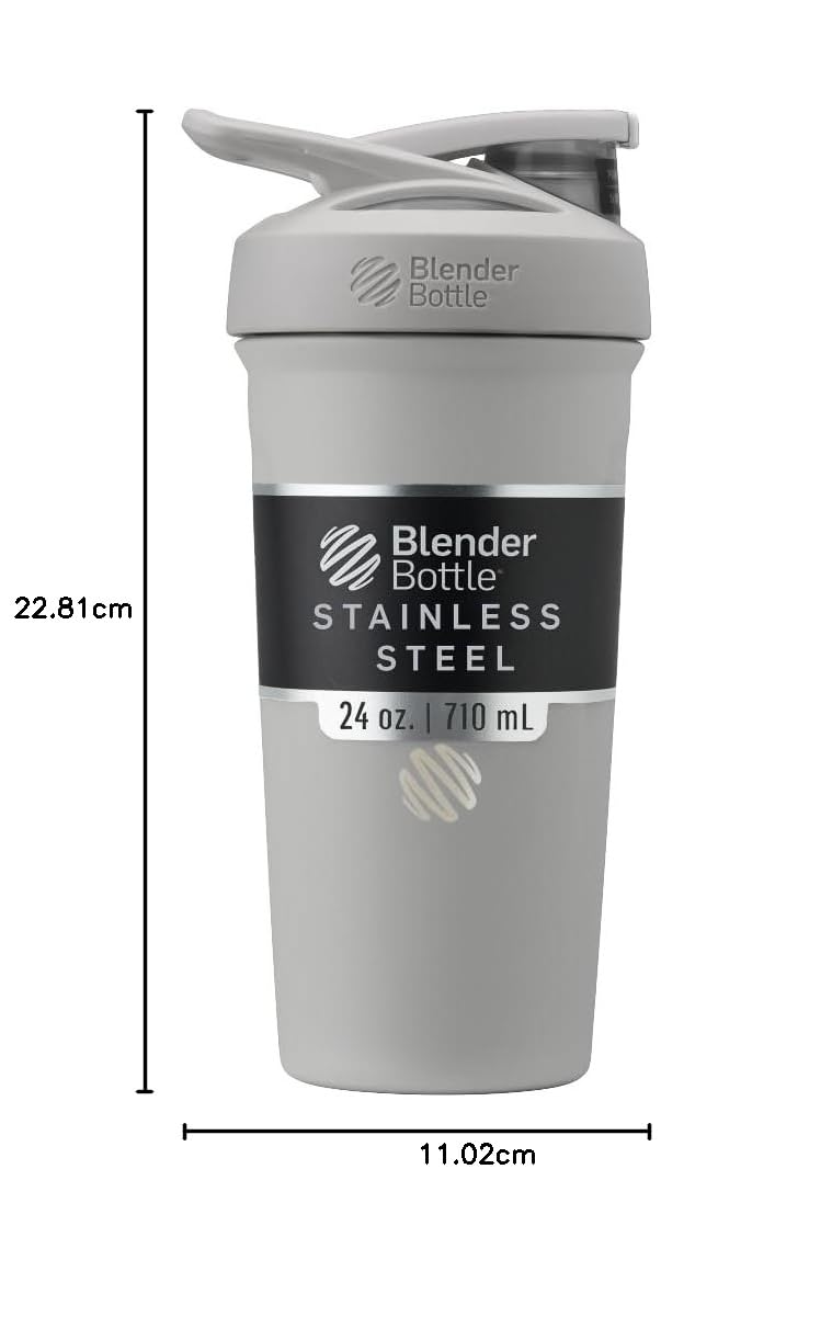 BlenderBottle Strada Shaker Cup - Botella de agua aislada de acero inoxidable con batidor de alambre, 24 onzas, color gris