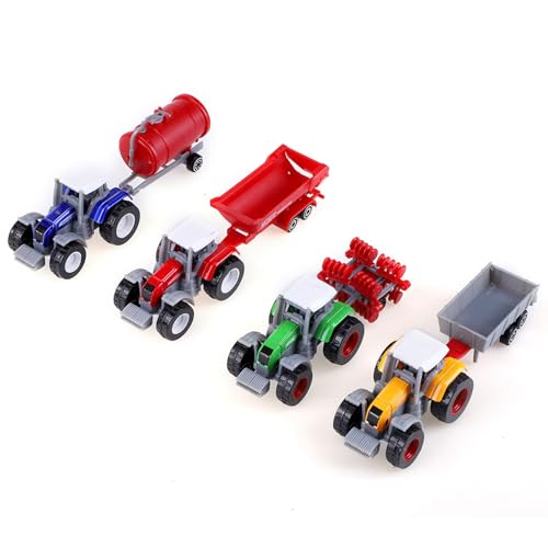 Set de 4 mini tractores de juguete escala 1:64 con piezas móviles para niños