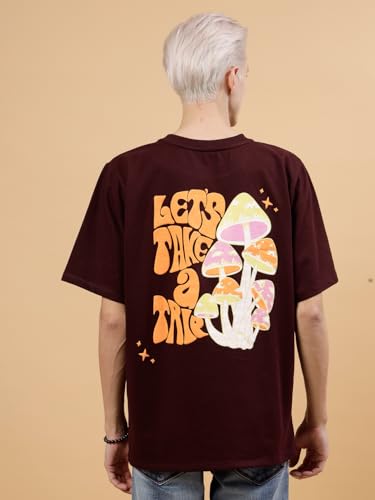 Image of Rigo Back Printed Half Sleeves Round Neck Oversized T-Shirt for Men | Drop Shoulder T-Shirt for Men | Loose Baggy Fit T-Shirt for Men