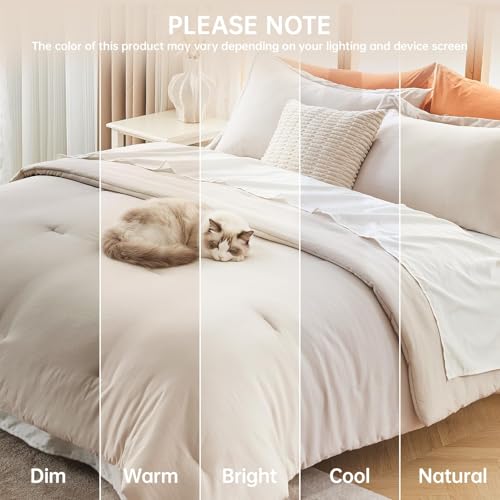 MUXHOMO Beige King Size Comforter Set, All Season Ultra Soft Down Alternative Bedding - 3 Piece Lightweight Bed Set Includes 1 Comforter (104"x90") and 2 Pillow Shams (20"x36") by MUXHOMO - Image 9