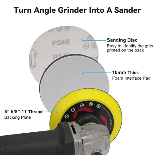 Toovem A Family Of Manufacturers 5IN SANDING DISCS KIT-74P-AMZ Toovem [ 74Pcs 5 Inch ] Angle Grinder Sanding Disc, Hook And Loop Upgraded Backing Pad thumb #6