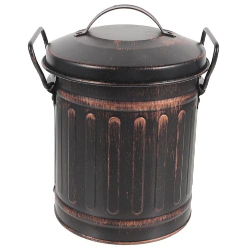 MOBUTOFU Iron Ash Can Fireplace Fire Bucket Lid Handle, Black Vintage Coal Holder for Grill and Camping, Metal Storage Container for Hot Ash