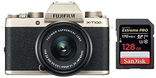 Image of Fujifilm X-T100 24.2 MP Mirrorless Camera with XC 15-45 mm Lens + SanDisk 128GB Extreme Pro SDXC UHS-I Card - C10, U3, V30, 4K UHD, SD Card