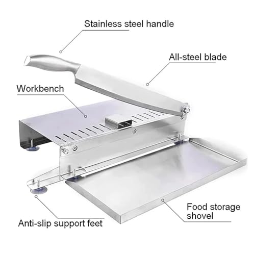 Affettatore manuale di carne da 375mm, taglierina ossea in acciaio inossidabile con protezione regolabile e piedini antiscivolo.Ghigliottina resistente per carne di manzo, pesce, pollame.Strumento di