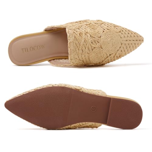 Image of Tilocow Women's Pointed Toe Flat Mules Backless Slip On Loafers | Lightweight, Soft Insole, Non Slip Sole, Printed, Dressy Casual, Office Work Business, Daily Wear