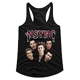 NSYNC 1995 Boy Band Group Photo Head Shots Ladies Racerback Tank Top Tee Black
