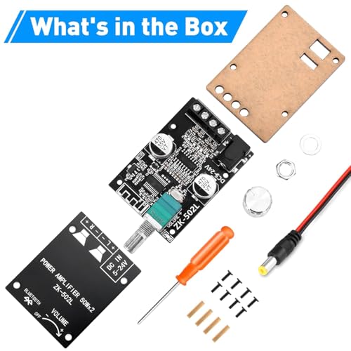 Image of Hexonix ZK-502L TPA3116 MINI Bluetooth 5.0 Wireless Audio Digital Power Amplifier Board 50W x 2 with Switch and Adjustable Volume with shell