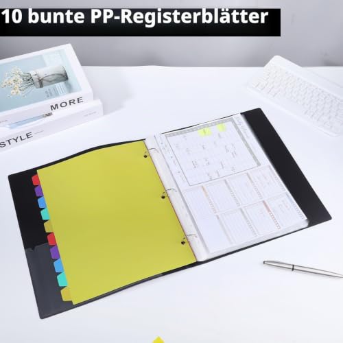 Präsentationsbuch A4, Ringordner mit 60 Klarsichthüllen A4 und 10 Farbigen PP-Trennblättern, Dokumentenmappe zum Abheften Ordner Organizer für Urkunden Projekte Bürobedarf Schulsachen