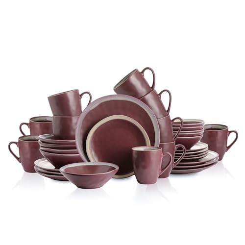 Image of Stone Lain Serafina Stoneware Dinnerware Set, 32 Piece, Wine