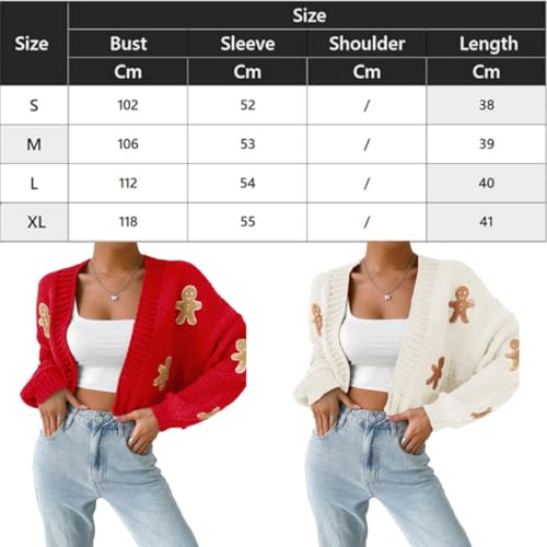 Gingerbread Cardigan Women,Christmas Open Front Cropped Cardigan Sweaters,Casual Cute Cartoon Print Drop Shoulder Knit Coat2