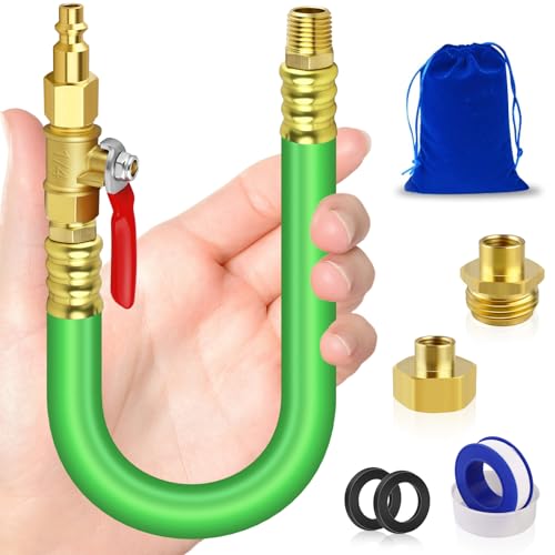 Image of RV Winterizing Kit, 12'' Sprinkler Blowout Adapter with Shut Off Valve, Sprinkler Winterization Kit, RV Winterize Hose with 1 /4 inch Quick Connect Plug, for RV, Camper, Boat, Motorhome, Green