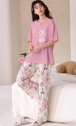 Image of GLASGO Women's Cotton Pajama Set with Top & Pants|| Korean Night Suit|| Lightweight Printed Set || Soft & Comfy Sleepwear for Girls & Women || LNS-3-$
