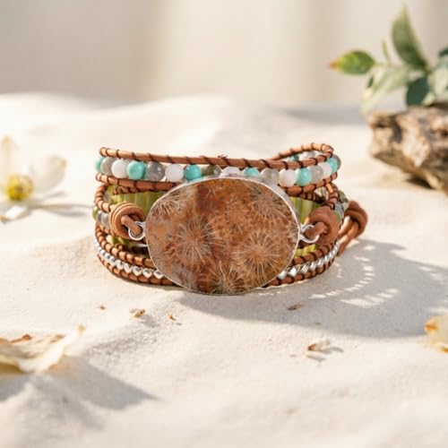 Image of YGLINE Boho Handmade Wrap Leather Tube Crystal Stone Bracelet for Women