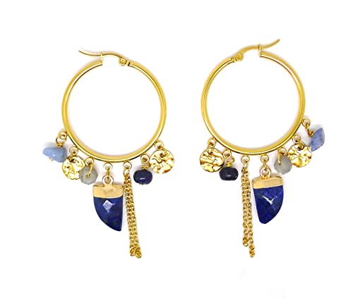 Créoles Imany lapis lazuli acier inoxydable doré bijou ethnique tendance femme