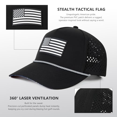 Image of TOP-EX Men's Cooling Golf Hat, Big Heads Tactical USA Flag Waterproof Cap | Tactical American Flag Hat, XXL Large Size, Water & Stain Resistant, UPF50+ UV Protection, Laser Perforated Cooling Sweatband