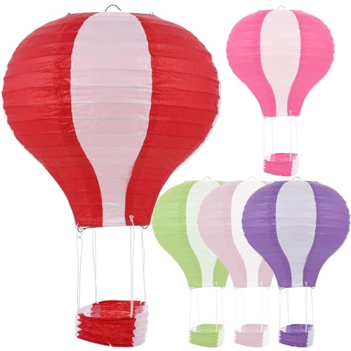TOYANDONA Farolillos de Papel Colgantes Creativos 25 CM 5 Piezas Rayados Rojo Rosa Rosa-Rosado Morado y Verde para Decoración de Fiestas Bodas y Eventos Festivos