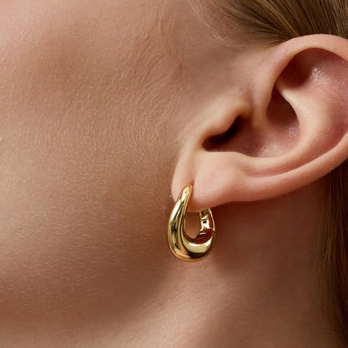 Image of FRUMOS 18K Gold Plated Chunky Hoop Earrings for Women Fashion Thick Gold Hoops Set Jewelry for Birthday Christmas Gifts