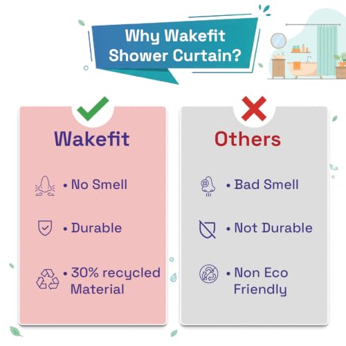 Image of Wakefit PEVA Plastic Printed Shower Curtain 7 Feet | 12 Free Hooks | No Smell, Toxin Free PEVA Plastic | Waterproof Bathroom Curtain | Curtain for Balcony | Height 7ft & Width 6ft | Rainbow