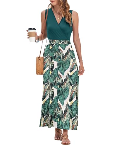 Image of AUSELILY Womens Maxi Dress Summer Sleeveless Wrap Long Dresses with Pockets | V-Neck Wrap Sleeveless Sundress, fits formal, casual, beach, vacation & daily wear