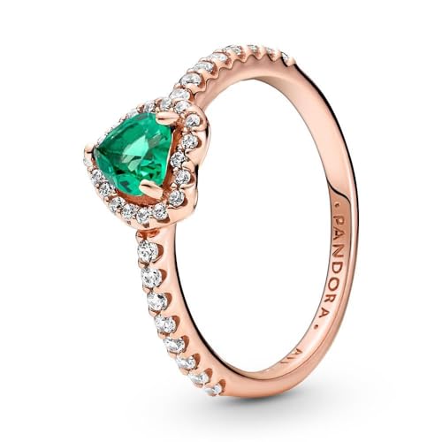 PANDORA ROSE Timeless Ring funkelndes Herz 14k rosévergoldet, grün Kristall, Zirkonia 188421C03 58