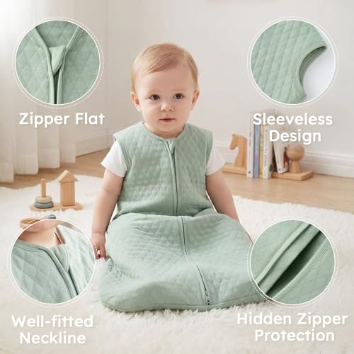 Image of Yoofoss Baby Sleep Sack 6-12 Months 1.0 Tog Sleep Sack Organic Cotton Wearable Blanket for Infants 2-Way Zipper Quilted Sleeping Sacks(Medium)