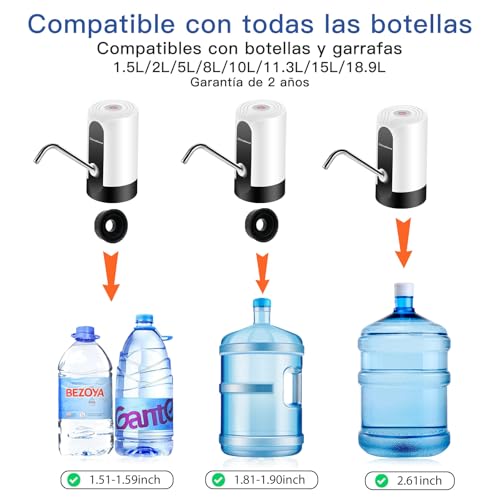 Miniatura 2 de Easy Speed Dispensador De Agua Usb-C Sin Luz, Bomba De Agua Eléctrica Portátil, Con Adaptadores Para Botellas Y Garrafas De 5, 8, 10, 15 20 Litros Blanco